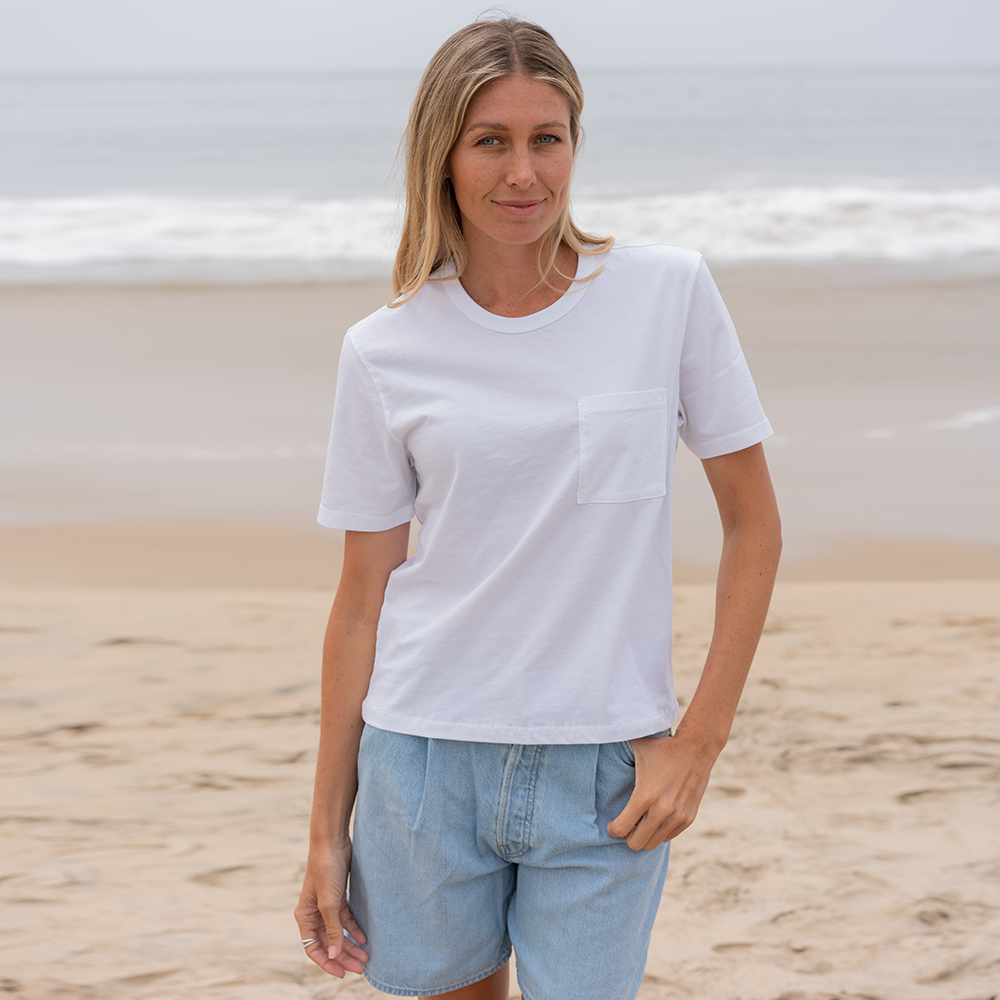 #color_white Womens short pocket tee