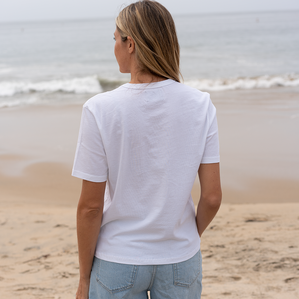 #color_white Womens short pocket tee back