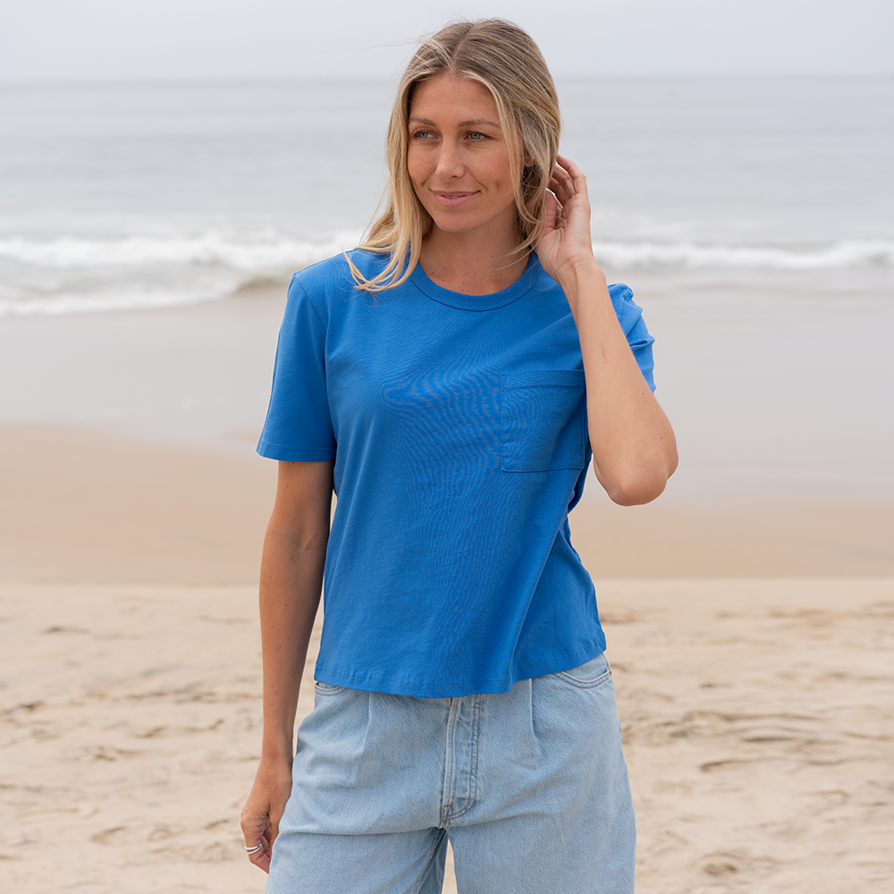 #color_royal-blue Womens short pocket tee