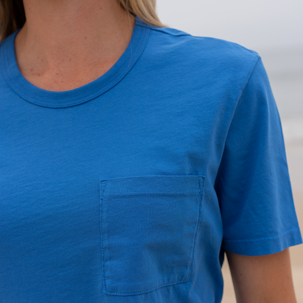 #color_royal-blue Womens short pocket tee close view