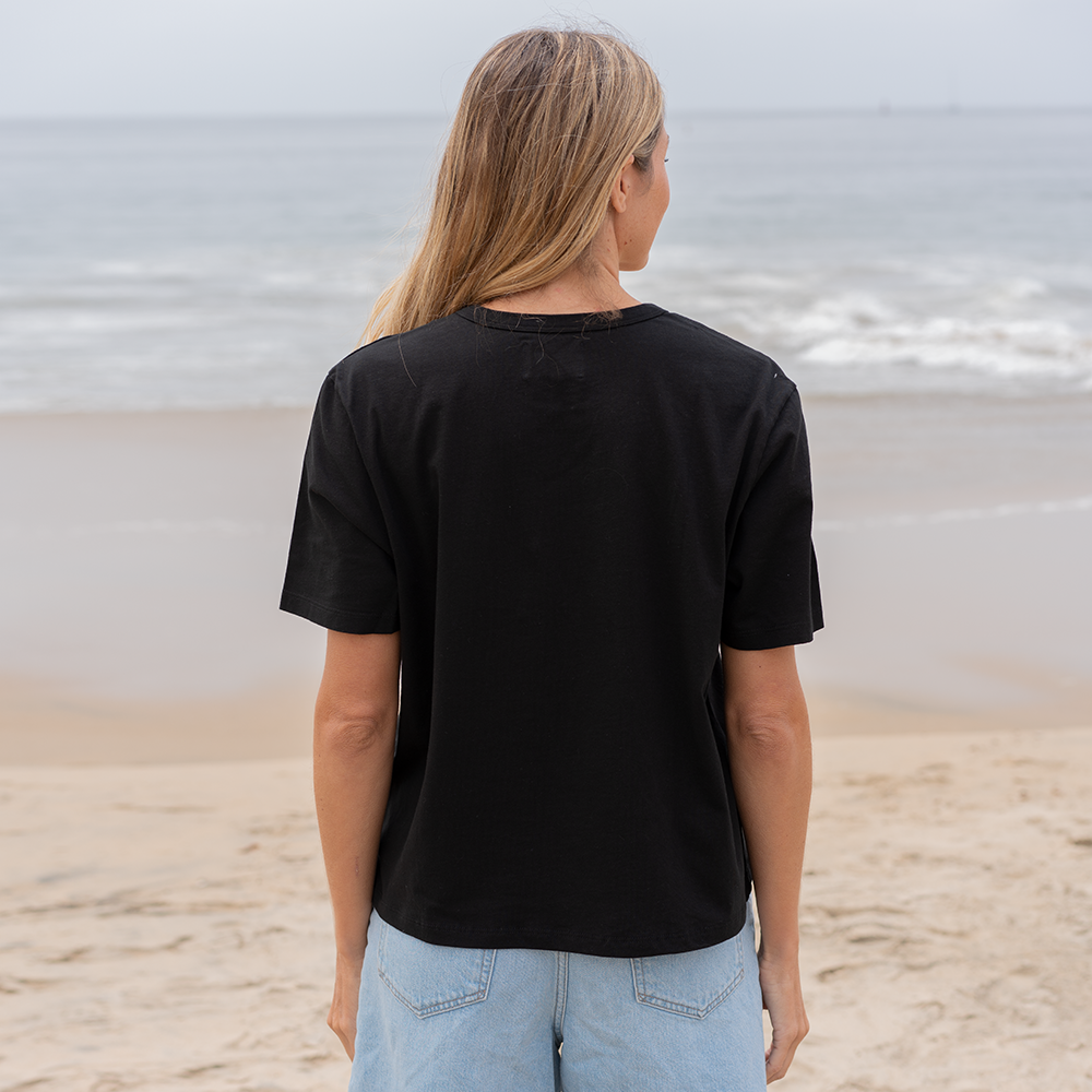 #color_black Womens short pocket tee back