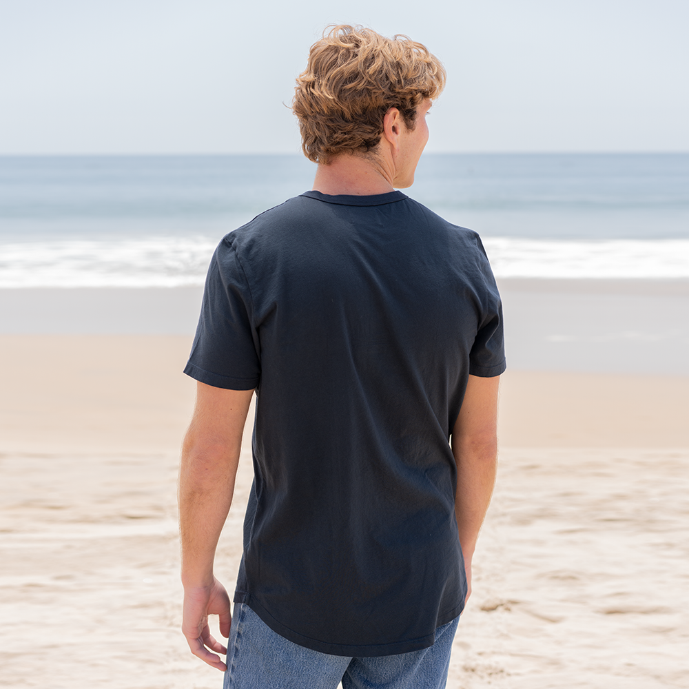 #color_navy-blue organic cotton Short Sleeve Henley Curved Hem Back