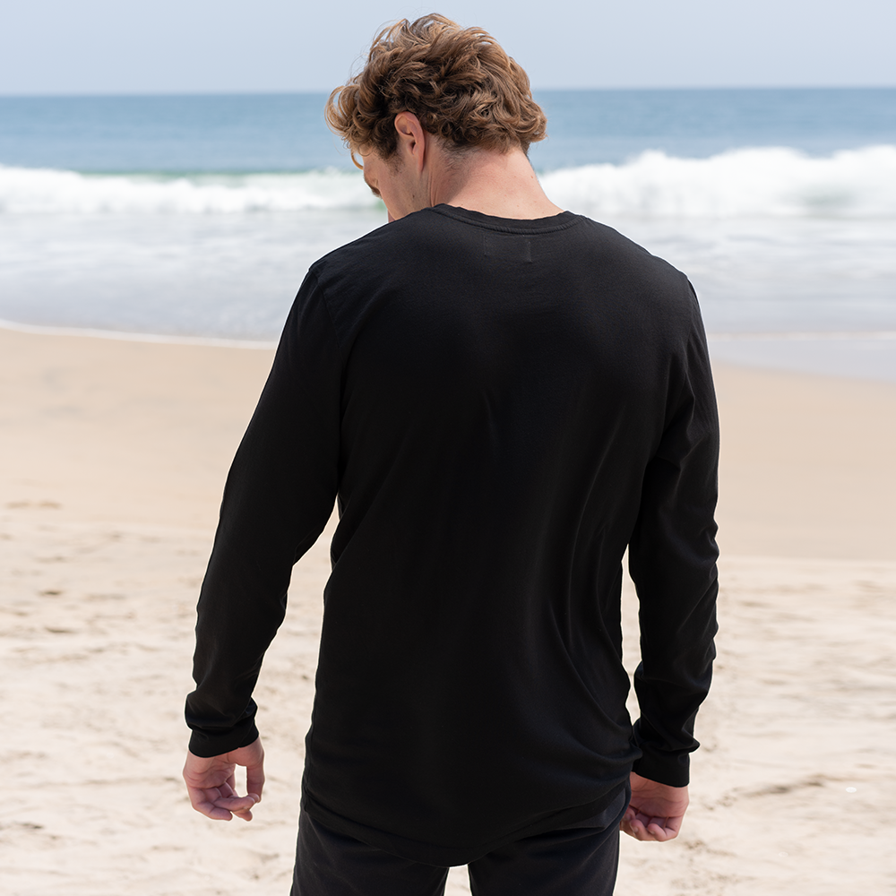 #color_black organic men's long sleeve cotton t-shirt Back