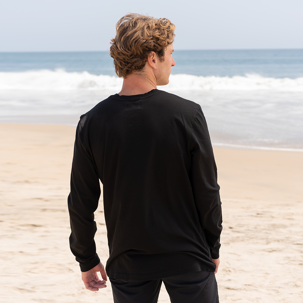 #color_black organic cotton Long sleeve V-Neck t-shirt Back