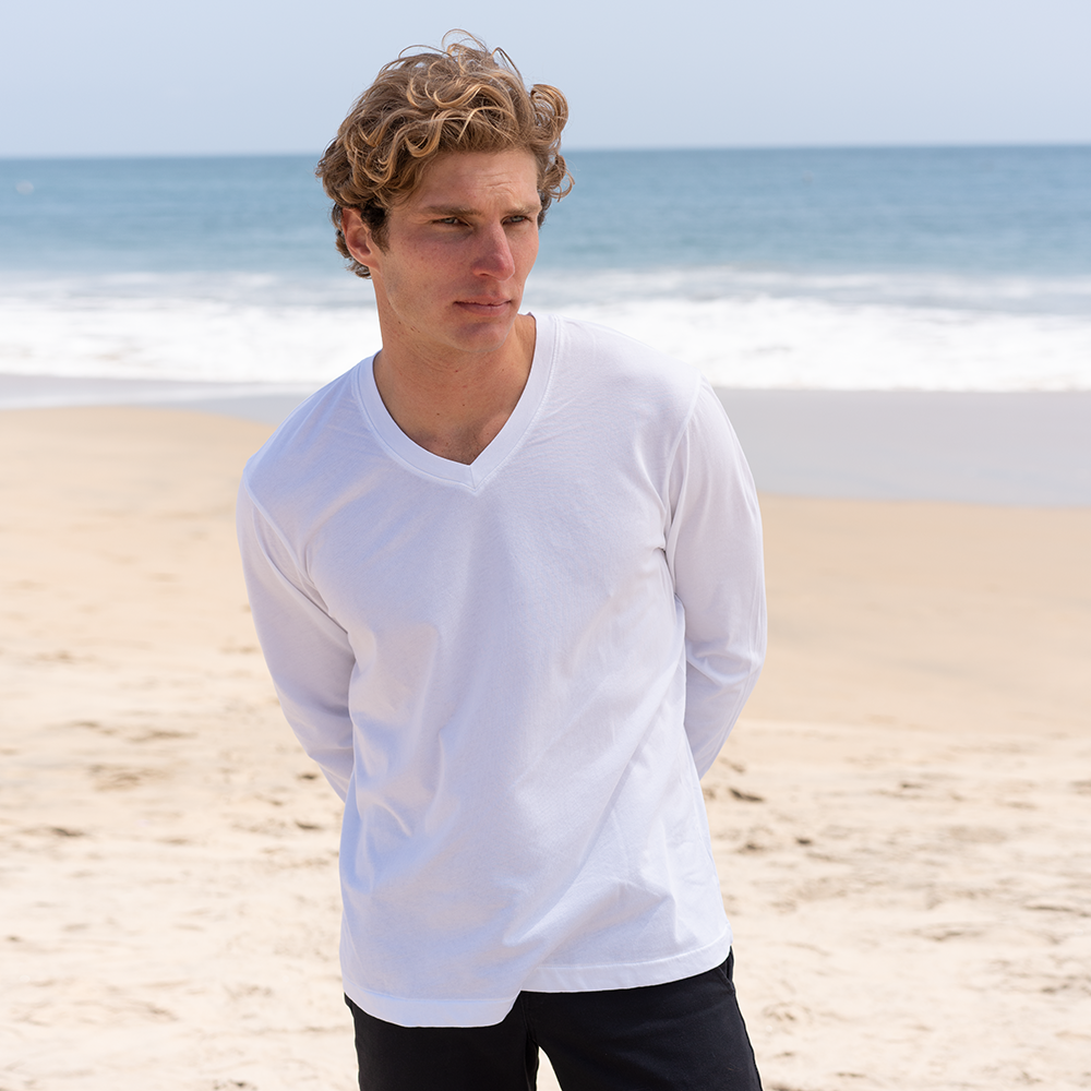 #color_white organic cotton Long sleeve V-Neck t-shirt
