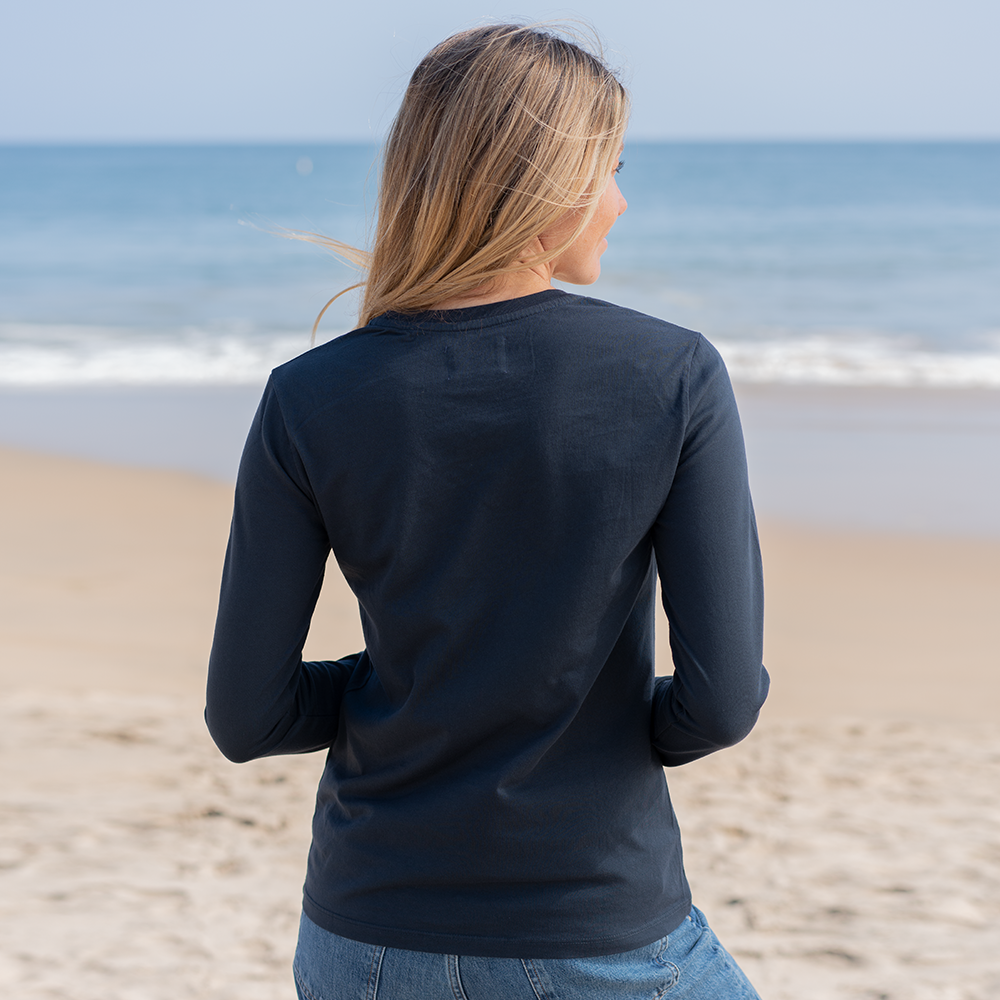 #color_navy-blue organic cotton Long Sleeve crewneck t-shirt Back